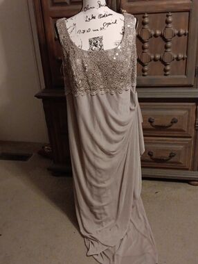 Evening Beaded Embellished Taupe Maxi Dress